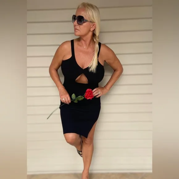 Balboa Sleeveless Knit Dress with Front Cut Out and Side Slit - Size Small