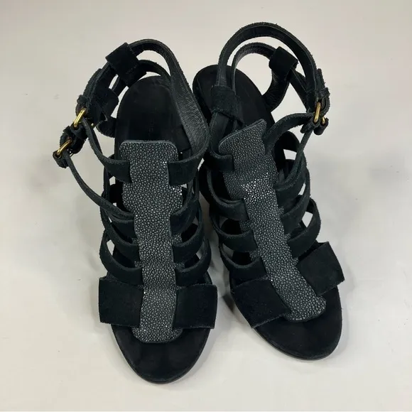 Balenciaga Black Suede Wedge Sandals Size 39