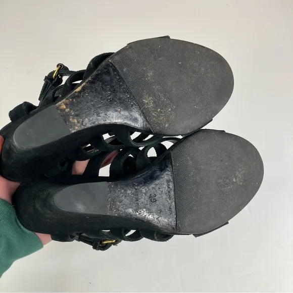 Balenciaga Black Suede Wedge Sandals Size 39