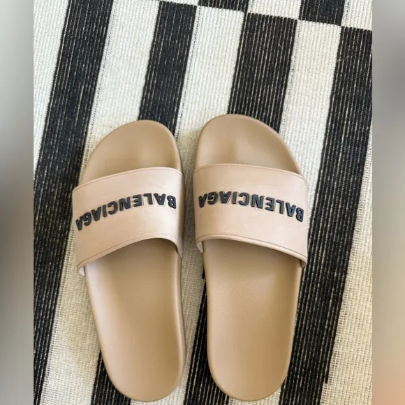 Balenciaga pool slide sandals in beige. Size 10 never worn