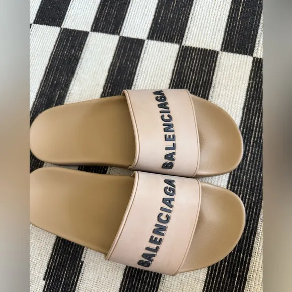 Balenciaga pool slide sandals in beige. Size 10 never worn