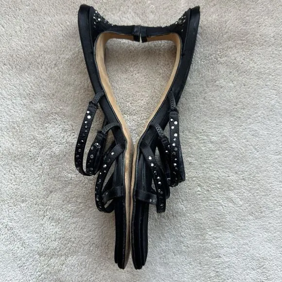 Ballin Black Satin &amp; Rhinestones Slide Strappy Sandal Women EU 35 US 5 Low Heel
