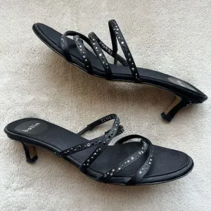 Ballin Black Satin &amp; Rhinestones Slide Strappy Sandal Women EU 35 US 5 Low Heel