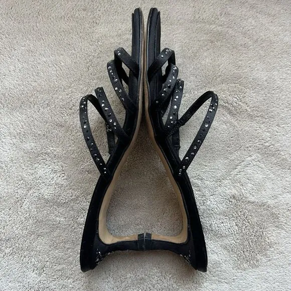 Ballin Black Satin &amp; Rhinestones Slide Strappy Sandal Women EU 35 US 5 Low Heel