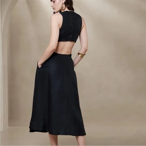 Banana Republic LINA LINEN CUTOUT MIDI DRESS