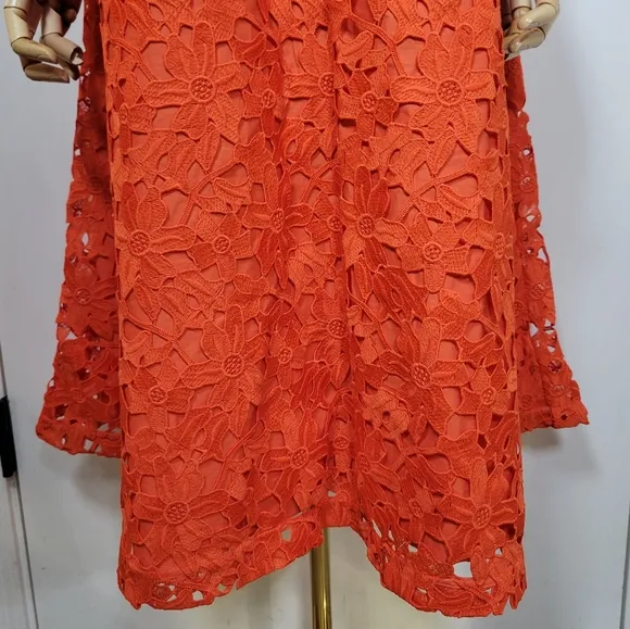 Banana Republic Red Orange Eyelet Floral Midi Skirt Size 10
