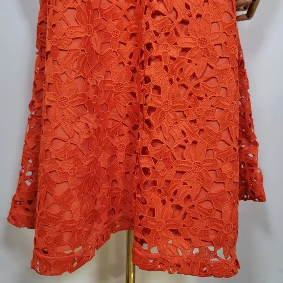 Banana Republic Red Orange Eyelet Floral Midi Skirt Size 10