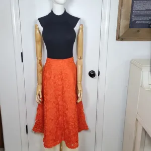 Banana Republic Red Orange Eyelet Floral Midi Skirt Size 10