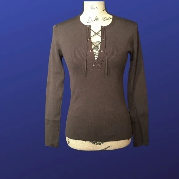 BANANA REPUBLIC Silk Blend SPRING SUMMER Henley Pullover SWEATER, BROWN, Size M