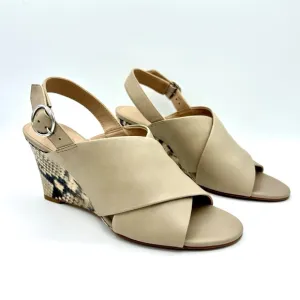 Banana Republic Taupe Leather Crossover Wedge Sandals~Size 7.5~ Snakeskin Heel