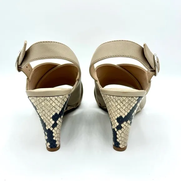 Banana Republic Taupe Leather Crossover Wedge Sandals~Size 7.5~ Snakeskin Heel