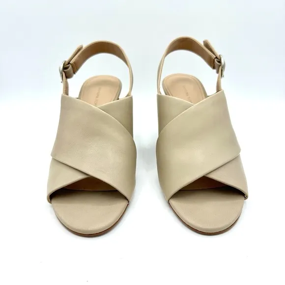 Banana Republic Taupe Leather Crossover Wedge Sandals~Size 7.5~ Snakeskin Heel