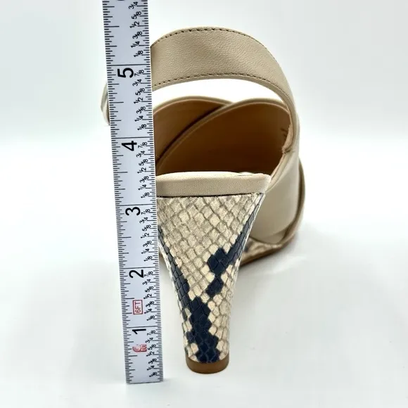 Banana Republic Taupe Leather Crossover Wedge Sandals~Size 7.5~ Snakeskin Heel