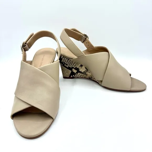Banana Republic Taupe Leather Crossover Wedge Sandals~Size 7.5~ Snakeskin Heel