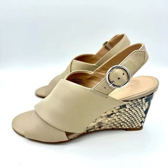 Banana Republic Taupe Leather Crossover Wedge Sandals~Size 7.5~ Snakeskin Heel
