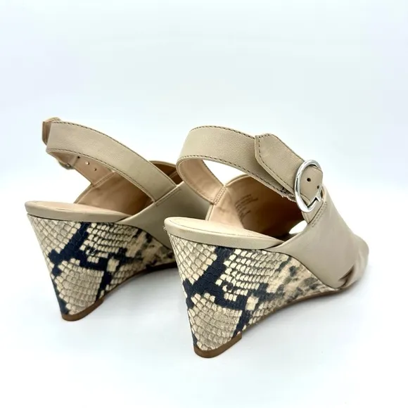 Banana Republic Taupe Leather Crossover Wedge Sandals~Size 7.5~ Snakeskin Heel