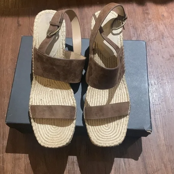 banana republic women’s 11 espadrille wedge sandal Tobacco Brown Suede NWT