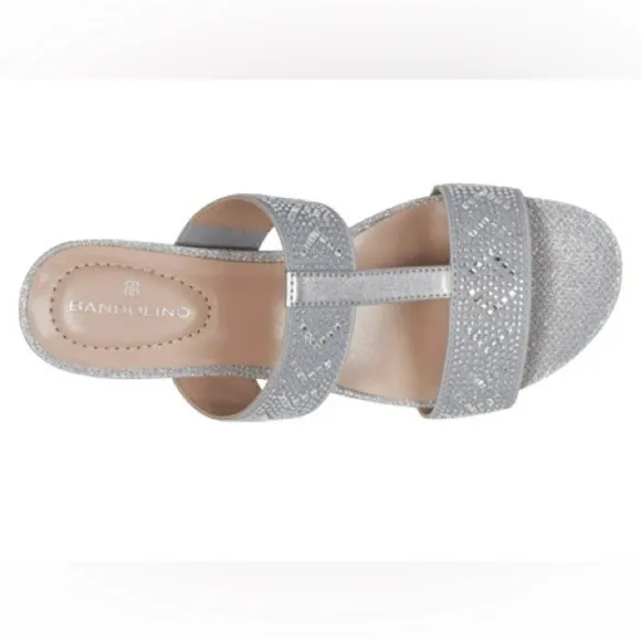 Bandolino Silver Rhinestone Wedge Sandals - Size 8
