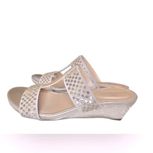 Bandolino Silver Rhinestone Wedge Sandals - Size 8