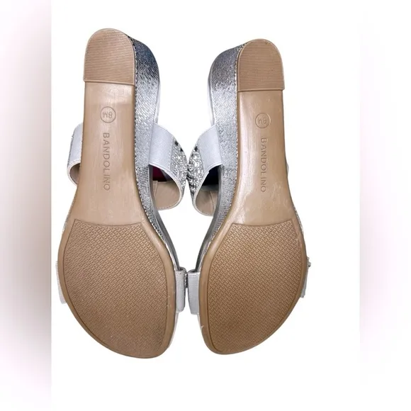 Bandolino Silver Rhinestone Wedge Sandals - Size 8