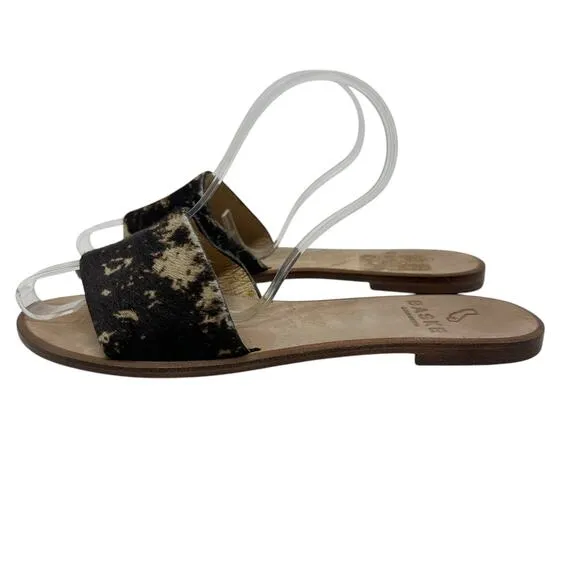Baske California Sage Slide Sandals Flat Leather Calf Hair Size 38 US 7.5