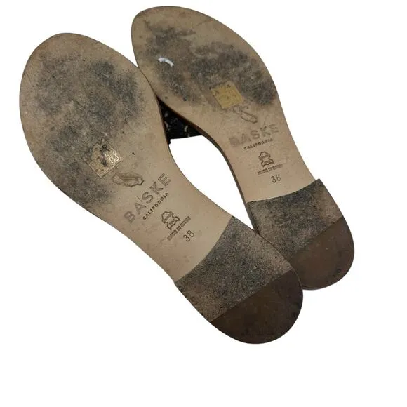 Baske California Sage Slide Sandals Flat Leather Calf Hair Size 38 US 7.5
