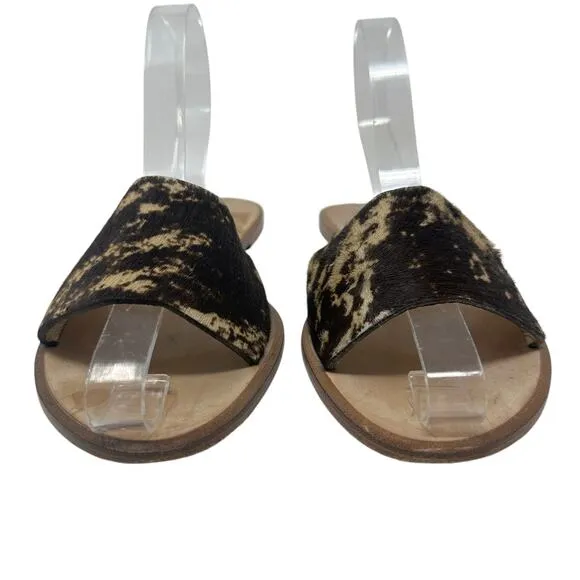 Baske California Sage Slide Sandals Flat Leather Calf Hair Size 38 US 7.5