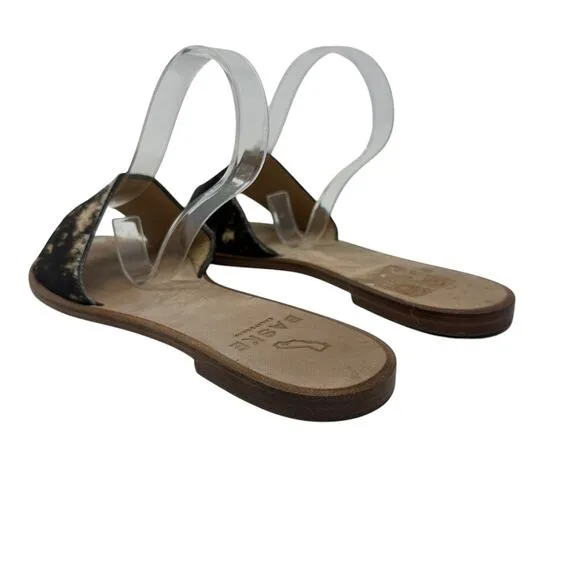 Baske California Sage Slide Sandals Flat Leather Calf Hair Size 38 US 7.5
