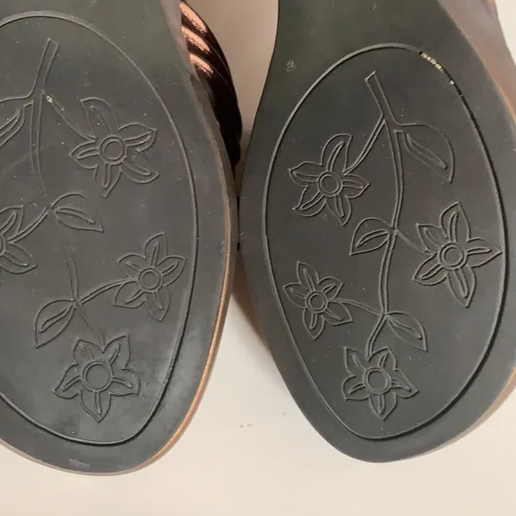 BASS COPPER LEATHER SANDALS WEDGES SLIP ON 5M OPEN TOE SHOES
