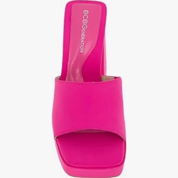 BCBGeneration Galixy Passion Pink Neo Barbie Platform Heeled Mule Sandals