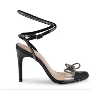 BCBGeneration Illara Clear Strap Rhinestone Bow Ankle Wrap Dress Sandals