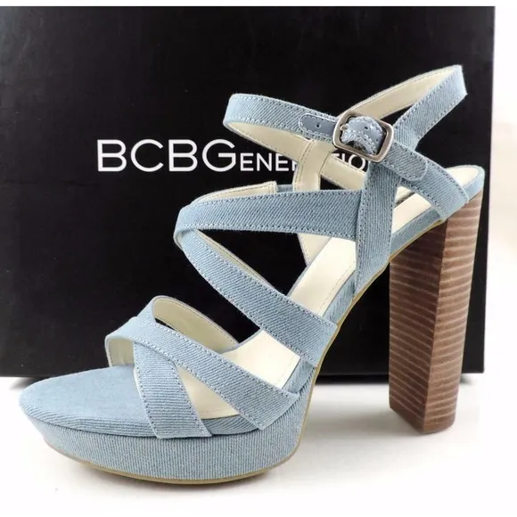 BCBGenerationn Morgan Strappy Platform Sandals Heels Blue Size 10