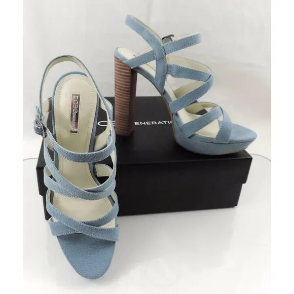 BCBGenerationn Morgan Strappy Platform Sandals Heels Blue Size 10