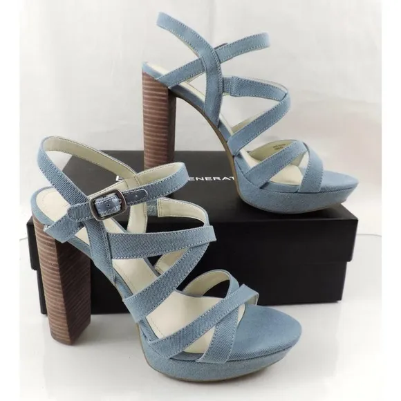 BCBGenerationn Morgan Strappy Platform Sandals Heels Blue Size 10