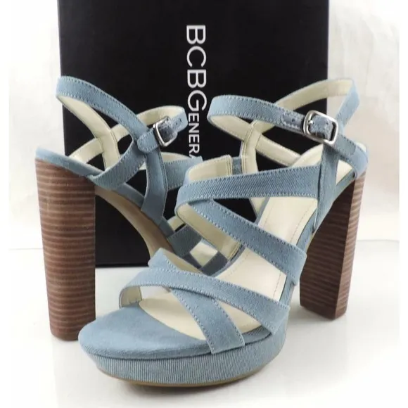 BCBGenerationn Morgan Strappy Platform Sandals Heels Blue Size 10