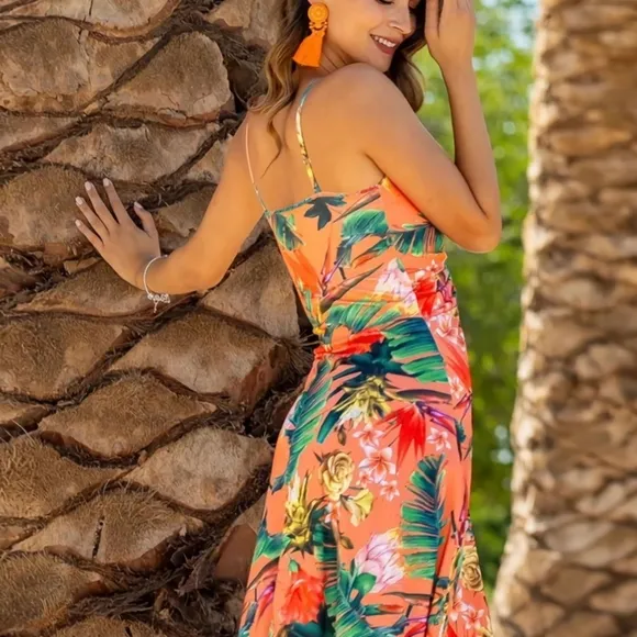 Beachy Blooms Cami Dress - Caramel Orange