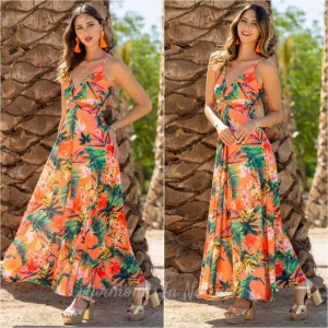 Beachy Blooms Cami Dress - Caramel Orange