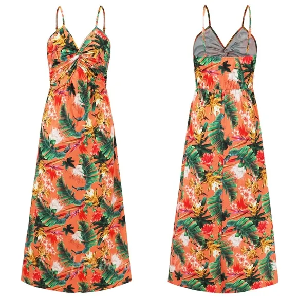Beachy Blooms Cami Dress - Caramel Orange