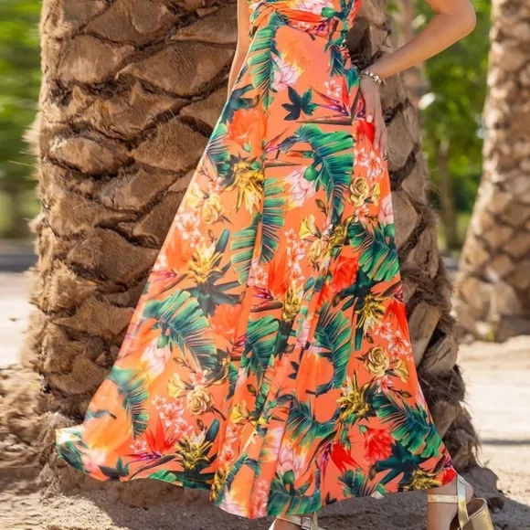 Beachy Blooms Cami Dress - Caramel Orange