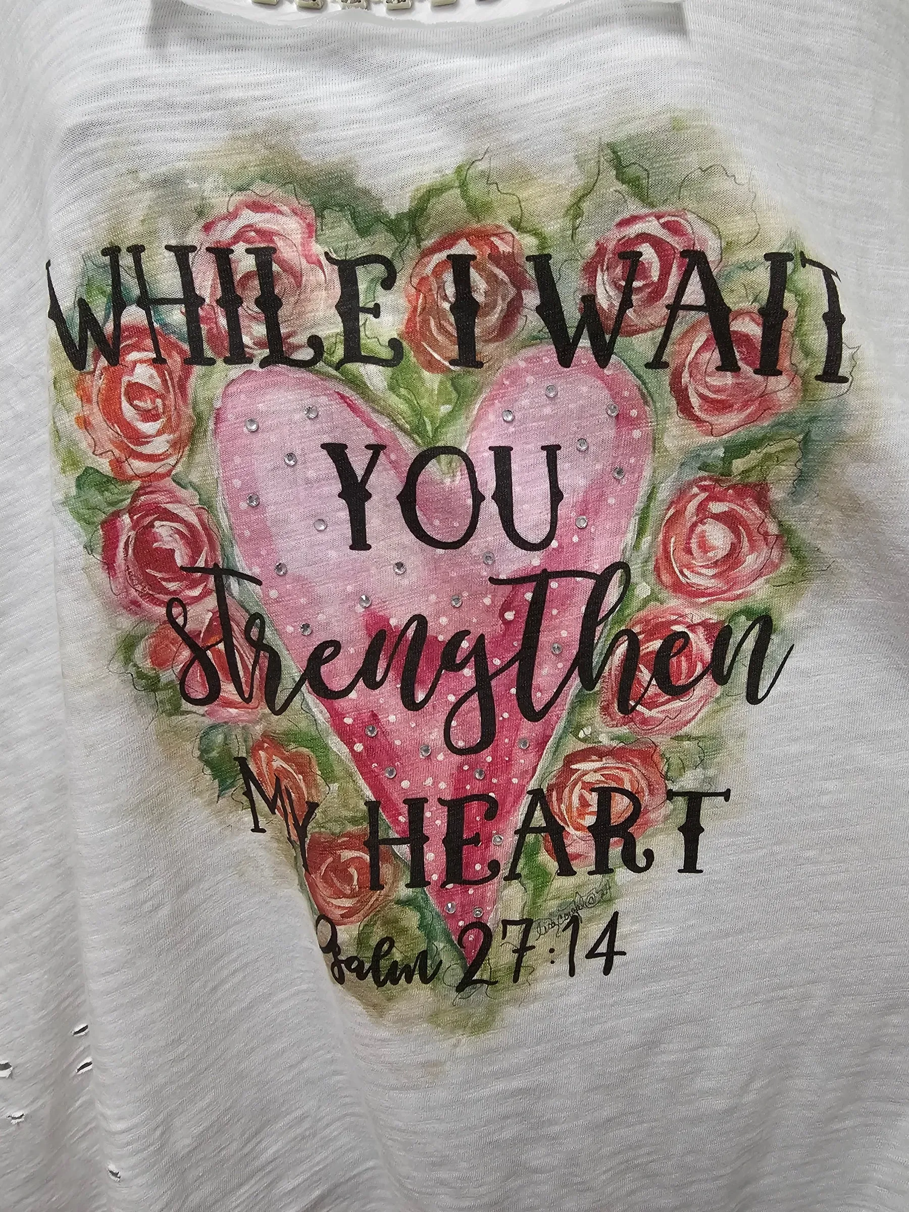 Beautiful Scripture Tattered Tee Psalm 27:14