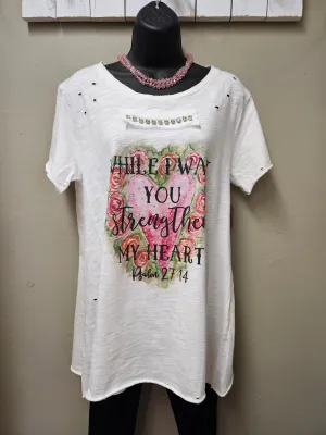 Beautiful Scripture Tattered Tee Psalm 27:14