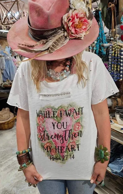 Beautiful Scripture Tattered Tee Psalm 27:14