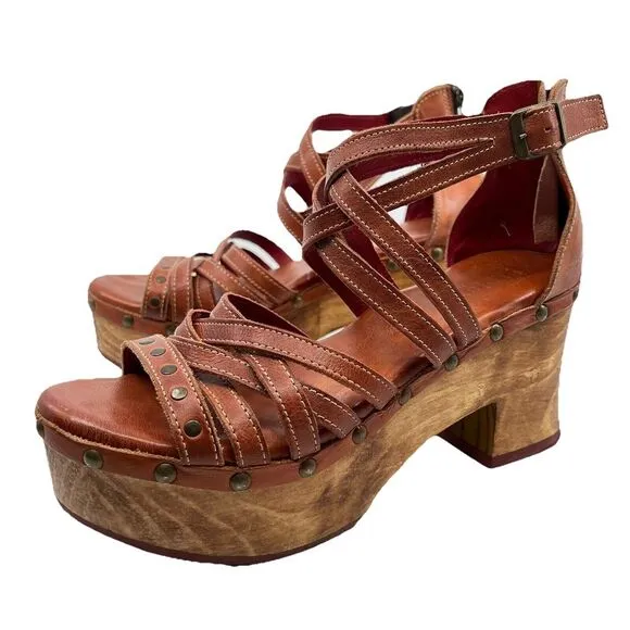 BED STU ANTONELLI CONGAC LUX PLATFORM SANDALS WOMEN 10 Wooden Leather Bohemian‎