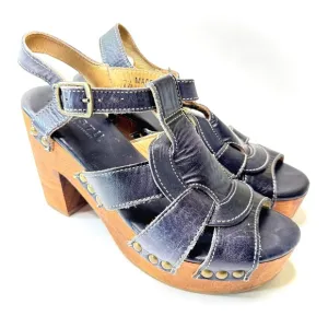 BED STU Caitlin Black Leather Wood Platform Sandals/ 7.5