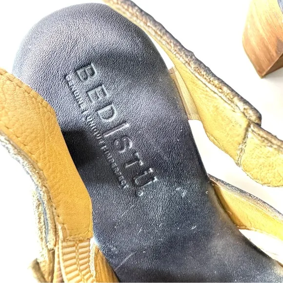 BED STU Caitlin Black Leather Wood Platform Sandals/ 7.5