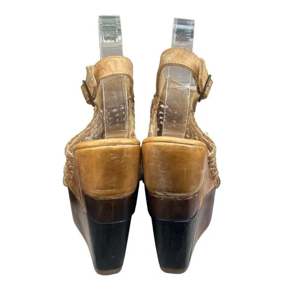 Bed Stu Women's Petra Brown Distressed Leather Wedge Sandals Size US 9