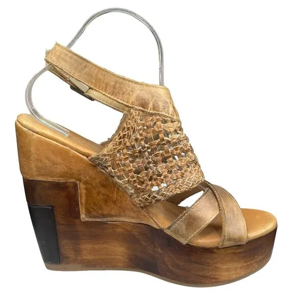 Bed Stu Women's Petra Brown Distressed Leather Wedge Sandals Size US 9