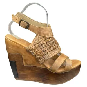 Bed Stu Women's Petra Brown Distressed Leather Wedge Sandals Size US 9