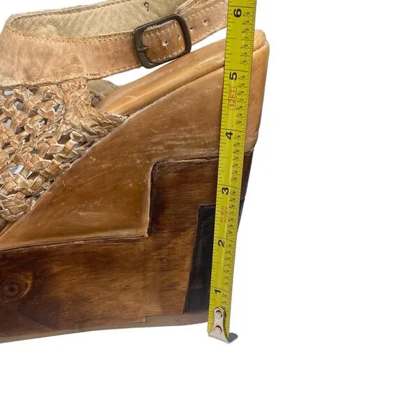 Bed Stu Women's Petra Brown Distressed Leather Wedge Sandals Size US 9