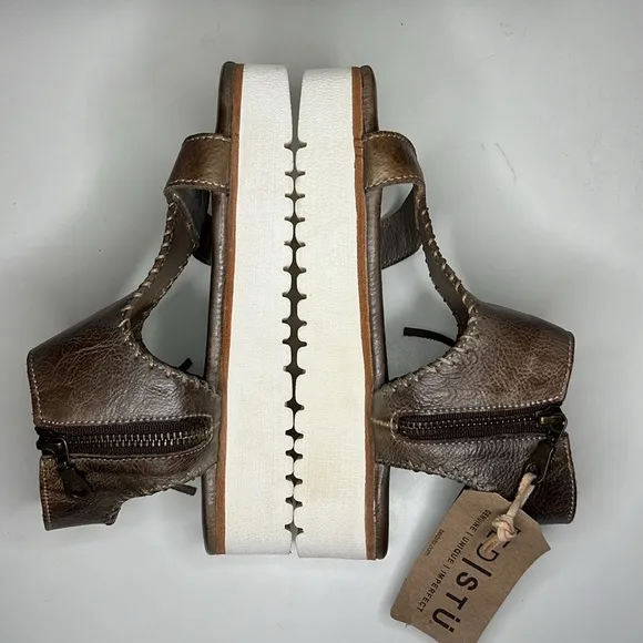 BEDISTÜ Taupe Zoe Leather Platform Sandal - Women Size 6.5 NWT